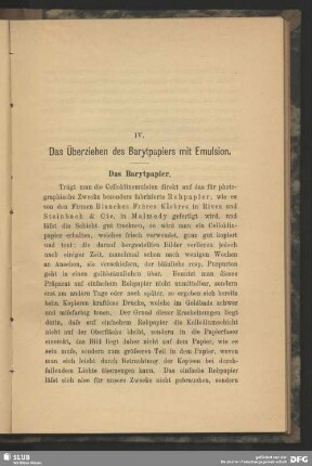 IV. Das Überziehen des Barytpapiers mit Emulsion