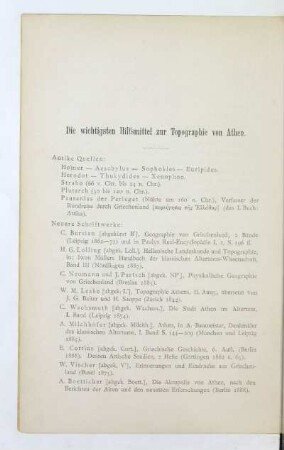 Die wichtigsten Hilfsmittel zur Topographie von Athen