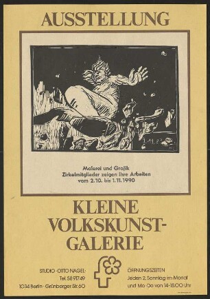 Ausstellungswerbung: "Malerei und Grafik. Zirkelmitglieder zeigen ihre Arbeiten" von 02.10. bis 01.11.1990