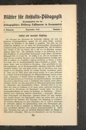 Institut und anomale Zöglinge