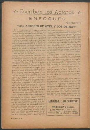 Escriben los Actores : Enfoques por Telefoto - "Los Actores de ayer y los de hoy"