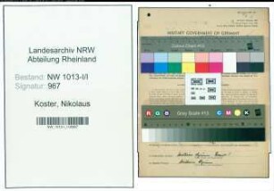 Entnazifizierung Nikolaus Koster , geb. 25.03.1893 (Vorarbeiter)