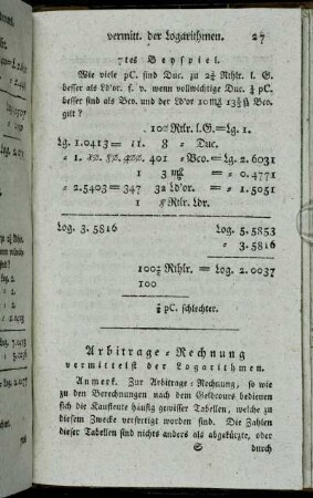 Arbitrage-Rechnung vermittelst der Logarithmen.