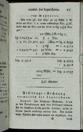 Arbitrage-Rechnung vermittelst der Logarithmen.