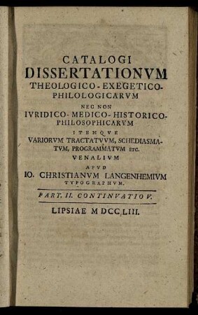Part. II. Continuatio V. Lipsiae MDCCLIII.