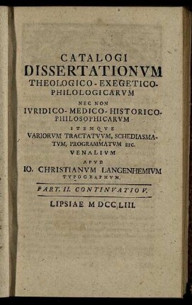 Part. II. Continuatio V. Lipsiae MDCCLIII.
