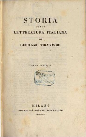 Storia della letteratura Italiana, 16. Indice Generale
