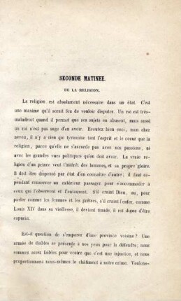 Seconde Matinée. De la religion.