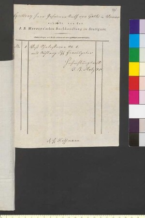 Brief von Metzler'sche Buchhandlung an Goethe, Johann Wolfgang von
