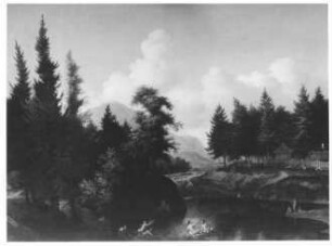 Schwedische Landschaft mit badenden Mädchen