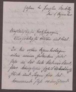 Schreiben von Walburga von Esebeck an die Großherzogin Luise; Glückwünsche für die Großherzogin und Besuch bei den Eltern von Esebeck