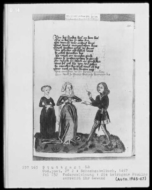 Schachzabelbuch des Konrad von Ammenhausen — Die betrogene Paulina zerreißt ihr Gewand, Folio 232recto