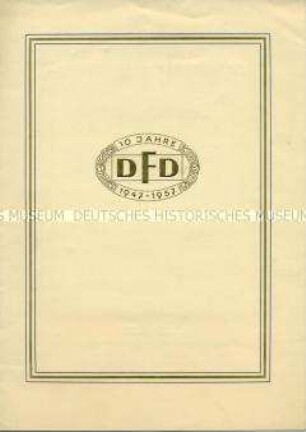 Schmuckblatt des DFD-Bundesvorstandes mit Glückwünschen zum 10. Jahrestag