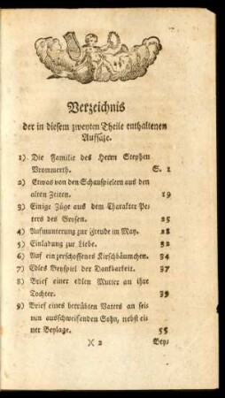 Verzeichnis der in diesem zweyten Theile enthaltenen Aufsätze.