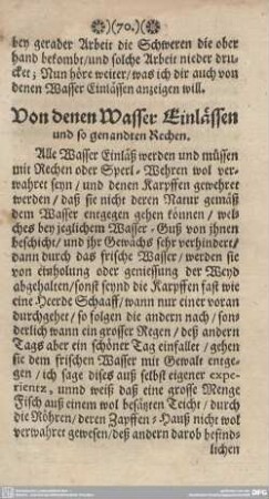 Von denen Wasser Einlässen und so genandten Rechen.