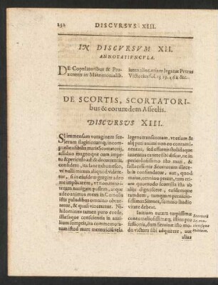 De Scortis, Scortatoribus & eorumdem Asseclis. Discursus XIII.