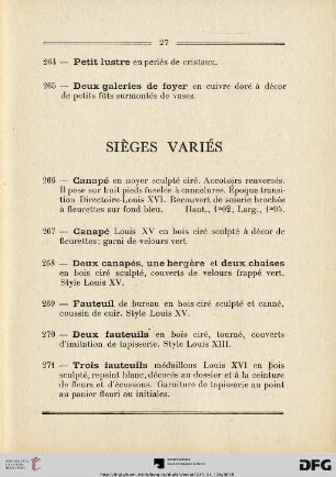 Sièges Variès (Nr. 266-278)