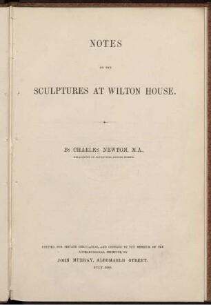 Notes On The Sculptures At Wilton-House