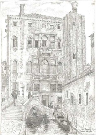 Wach, Hugo; Venedig (Italien); "Zeichnerisches Porträt der Lagunenstadt" bzw. "ein architektonisches Porträt in Lithographien" Vorzeichnungen - San Boldo (Perspektive)