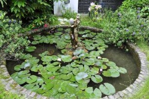 Garten auf dem Lido : Blick auf das zugewachsene Seerosenbecken im Garten einer Villa auf dem Lido. Aufgenommen in Venedig am 13. Mai 2009