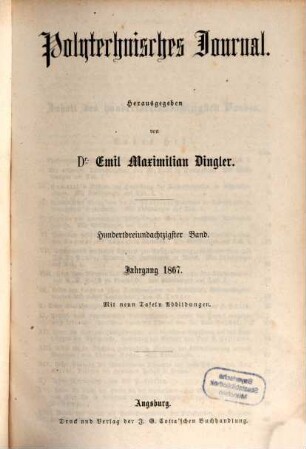 Polytechnisches Journal. 183. 1867 = 4. Reihe Bd. 33