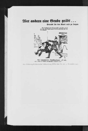 Abb.: "Wer andern eine Grube gräbt...". Aus: Schleswig-Holsteinische Volkszeitung (SPD), Kiel, Nr. 261, 5. November 1932