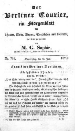 No. 739., Donnerstag, den 23. Juli 1829