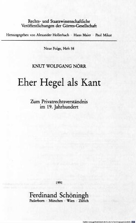 Eher Hegel als Kant : zum Privatrechtsverständnis im 19. Jahrhundert