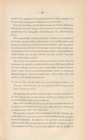 Verbetering door het afschaffen der groote indigo-fabrieken in de Preanger regentschappen en de in-plaats-stelling ...