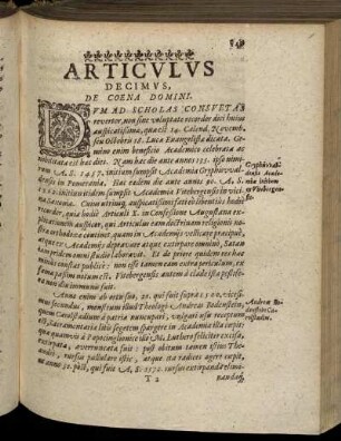 Articulus Decimus. De Coena Domini.