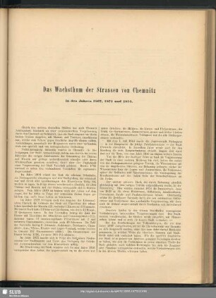 Das Wachsthum der Strassen von Chemnitz in den Jahren 1867, 1871 und 1875