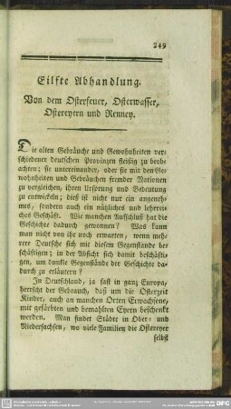 Eilfte Abhandlung. Von dem Osterfeuer, Osterwasser, Ostereyern und Renney