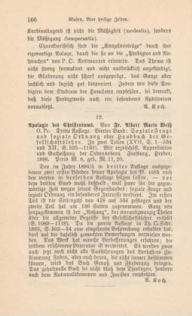 166 [Rezension] Weiss, Albert Maria, Apologie des Christentums