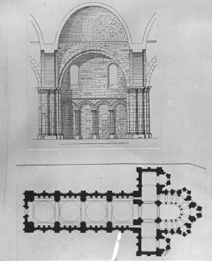 Fontevraud-l'Abbaye (Maine-et-Loire), Abteikirche Notre-Dame-de-Fontevraud, Aufriss eines Langhausjoches, Grundriss