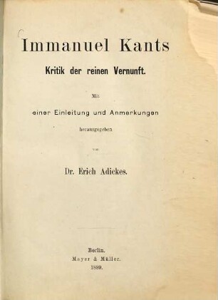 Immanuel Kants Kritik der reinen Vernunft