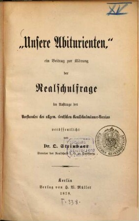 "Unsere Abiturienten," ein Beitrag zur Klärung der Realschulfrage