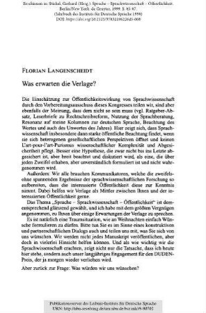 Was erwarten die Verlage?
