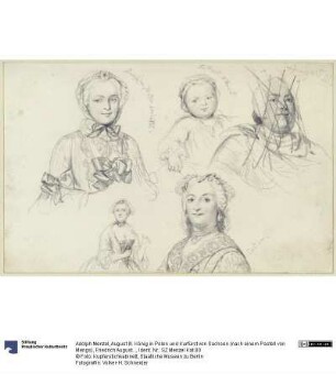 August III. König in Polen und Kurfürst von Sachsen (nach einem Pastell von Mengs), Friedrich August, Marie Josephine Dauphine von Frankreich, geb. Prinzessin von Sachsen und Mutter Ludwig XVI, zwei weibliche Kostümstudien