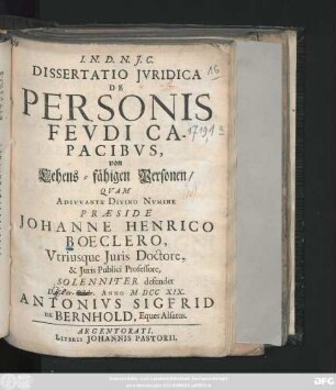 Dissertatio Jvridica De Personis Fevdi Capacibvs