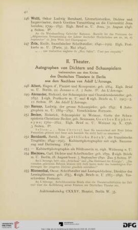 II. Theater. Autographen von Dichtern und Schauspielern (Nr. 248-333)