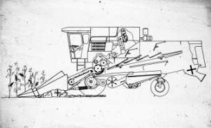 Schemazeichnung: Erntetechnik, Mähdrusch, Mähdrescher selbstfahrend