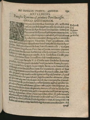 Antithesis. Pontifex Romanus est peculiaris Petri Successor.