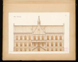 Rathaus, Calau Monatskonkurrenz März 1879: Aufriss Vorderansicht