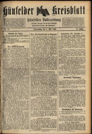 Ausgabe vom Donnerstag, den 06. Mai 1926.