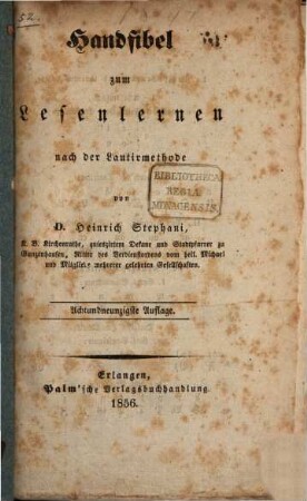 Handfibel zum Lesenlernen nach der Lautirmethode