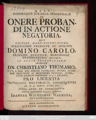 Dissertatio Juridica Inauguralis De Onere Probandi In Actione Negatoria