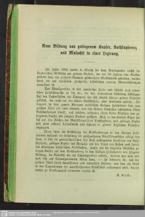 Neue Bildung von gediegenem Kupfer, Rothkupfererz und Malachit in einer Legirung
