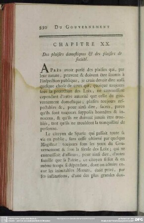 Chapitre XX. Des plaisirs domestiques & des plaisirs de sociéte