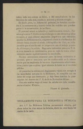 Reglamento para la Biblioteca Pública