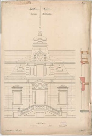 Jahn, Johann; München; Badeanstalt (Studienarbeit an der Baugewerkschule) - Fassadendetail (Ansicht)